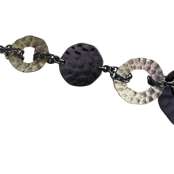 Mixed Metal Boho Statement Necklace Signed Laura Ashley Purple Hammered 15-18” - Picture 7 of 11